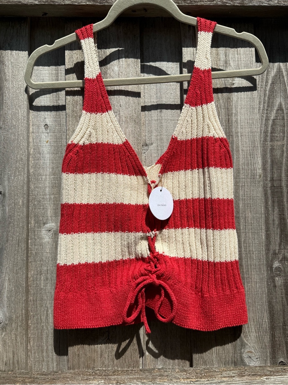 En Crème Striped Knit Tank Top NWT Small Red Americana